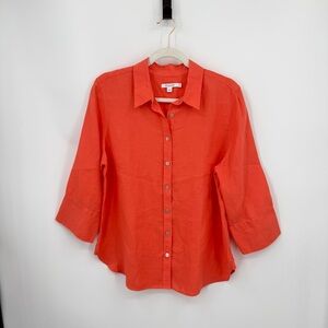 Chico's 100% Vibrant Orange Button-Down Shirt No Iron 3/4 sleeve 1.5 US 10